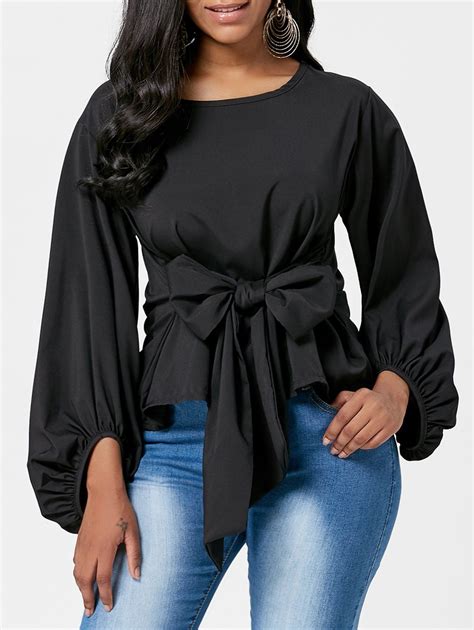 41 Off 2021 Puff Sleeve Belted Blouse In Black Dresslily