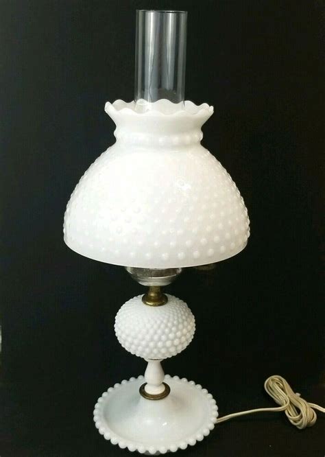 Vintage Hobnail Milk Glass Hurricane Table Lamp With Chimney Lampshade Diffusers Hobnail Milk