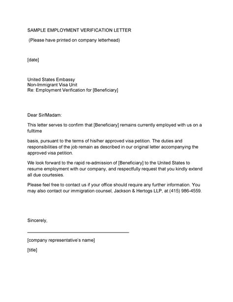 Letter Of Employment Visa Employment Confirmation Letter