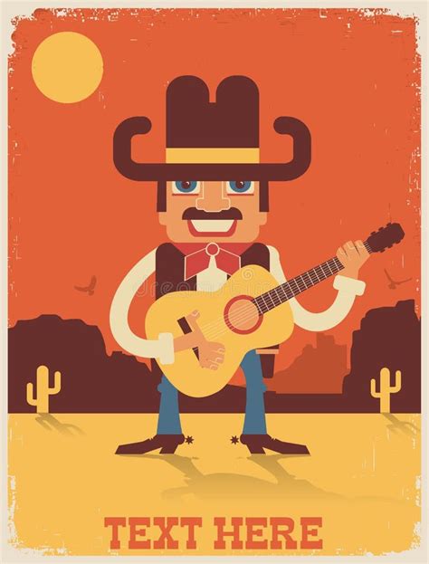 Cowboy Playing Guitarvector Country Music Illustration Stock Vector