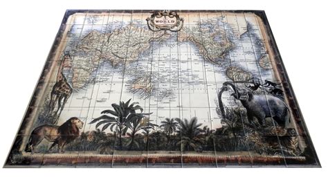 World Map Tile Mural Tile Murals Splashback Tiles Kitchen