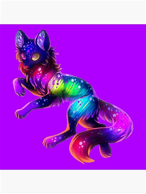 Cute Rainbow Neon Wolf Purple Poster For Sale By Kadeda Redbubble