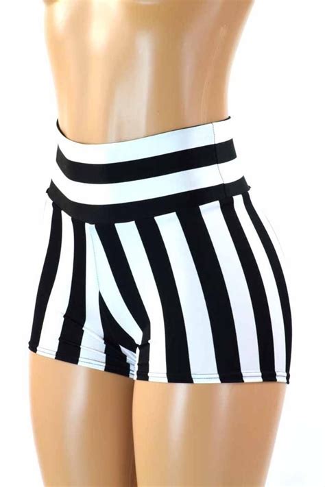 Black And White Striped Print High Waist Shorts 151221 High Waisted