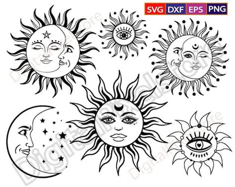 Sun And Moon Svg Filescelestial Sun And Moon Svgbohemian Sun Etsy New