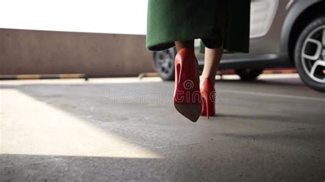 Female Foot In High Heels Pushing Car Brake Pedal Stock Video Video
