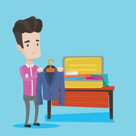 Premium Vector Young Man Packing His Suitcase Illustration