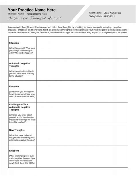 Automatic Thought Record Worksheet Pdf Therapybypro
