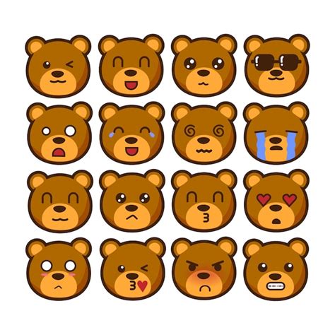 premium vector bear face emoticon set