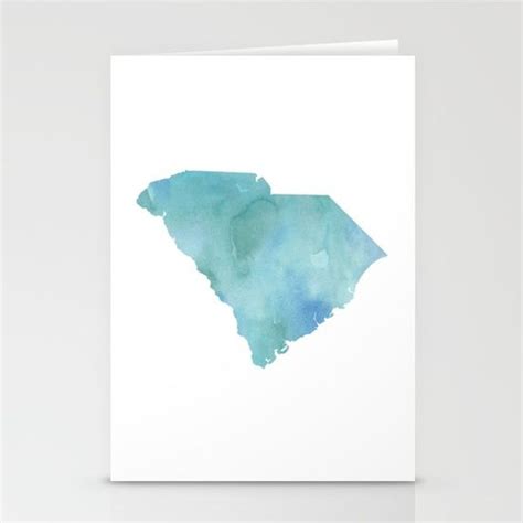 Watercolor State Map South Carolina Sc Blue Greens Stationery Cards