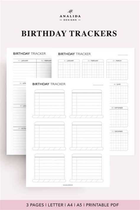 Birthday Tracker Printable Birthdays Calendar Birthday Etsy 2020 To