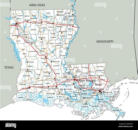 High Detailed Louisiana Road Map With Labeling Stock Vector Image And Art