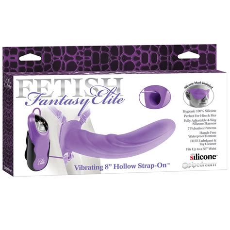 vibrating 8 inch silicone hollow strap on purple