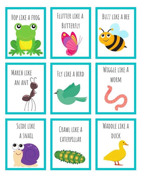 Spring Movement Cards Printable Action Flashcards For Kids Etsy