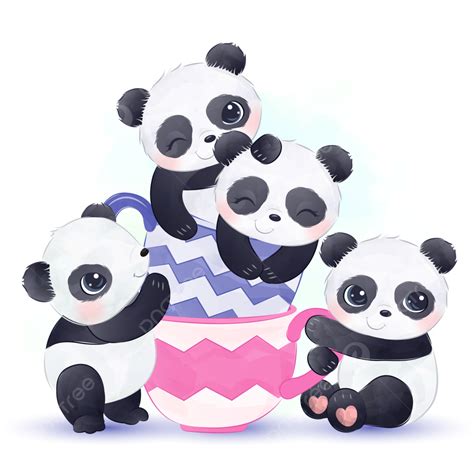 Kid Play Together Vector Hd Images Cute Pandas Playing Together