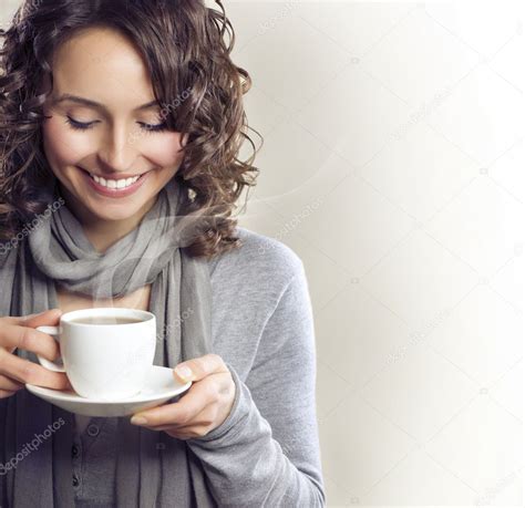 Beautiful Woman With Cup Of Tea Or Coffee — Stock Photo © Subbotina