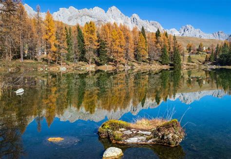Autumn Alpine Mountain Lake Near San Pellegrino Pass Trentino