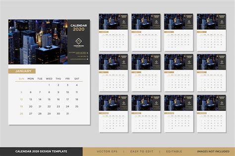 Premium Vector Elegant 2020 Calendar Template Set