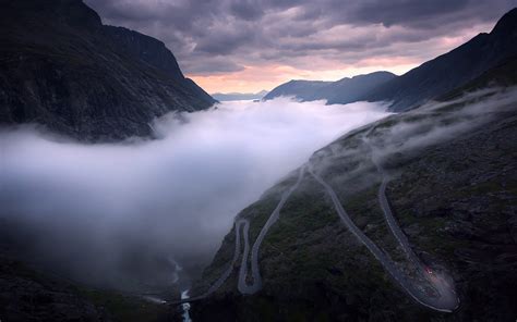 Nature Landscape Road Mist Mountain Clouds Valley
