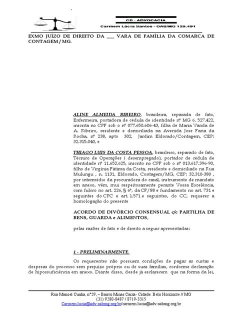 Minuta De Divórcio Consensual Pdf Pensão Alimentícia Divórcio