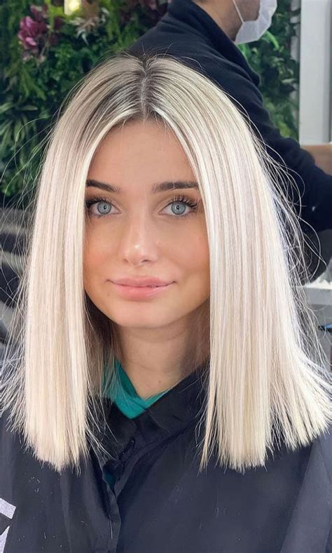 30 Stylish Medium Length Haircuts To Try Pearl Platinum Middle Part