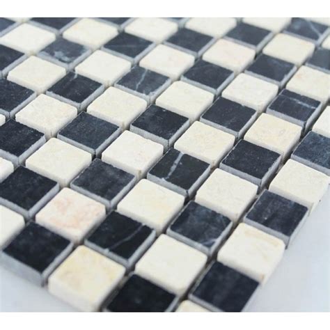 Cream Stone Mosaic Tile Square Black Patternd Washroom Wall Marble