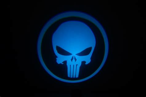 Punisher Skull Blue Led Door Projector Courtesy Puddle