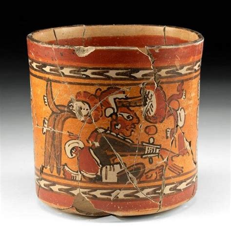 Rare Maya Chama Polychrome Cylinder Vessel W Figure In United