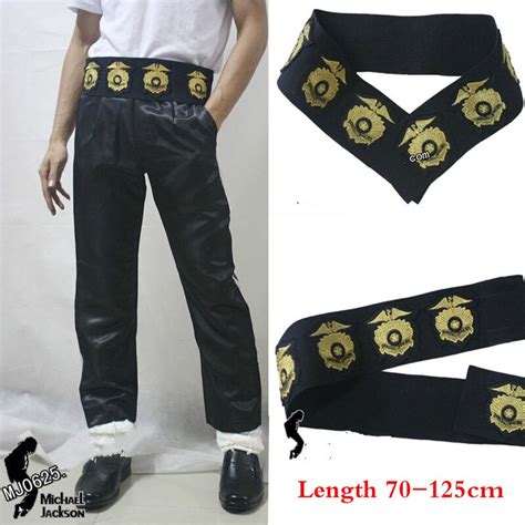 Hot Mj Michael Jackson Classic Leather Belt Military Golden Stitchwork