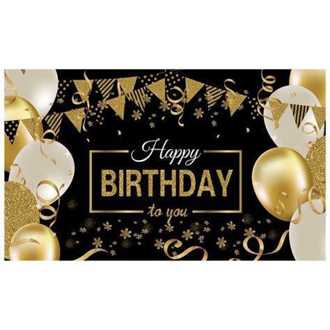 Happy Birthday Backdrop Banner Extra Large Black And Gold Sign Poster