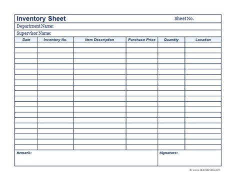 Free Inventory Sheets To Print Excel Templates