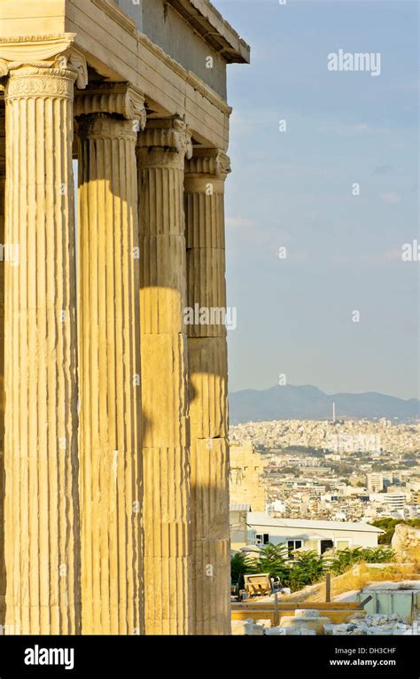 Columns Of The Erechtheion Temple Looking Over The City Of Athens