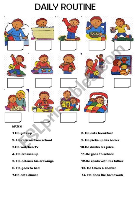 Daily Routines Simple Present Tense Matching Esl Worksheet By