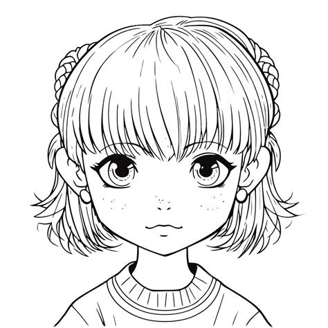 Manga Girl Face Coloring Page Outline Sketch Drawing Vector Bangs