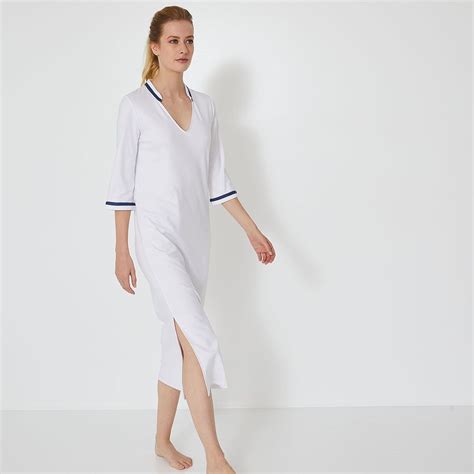 chemise de nuit longue coton manches 3 4 ava blanc laurence tavernier la redoute