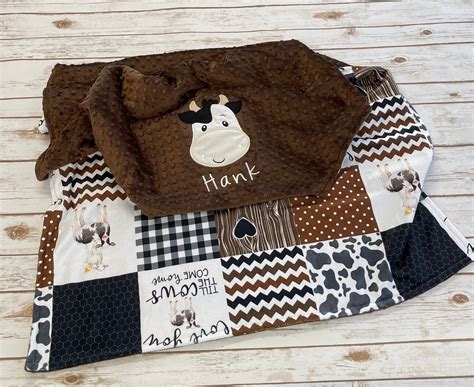 Boys Cow Minky Baby Blanket Personalized Soft Baby Boy Cow Etsy