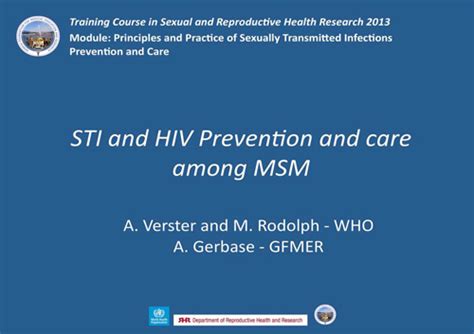 Sti And Hiv Prevention And Care Among Msm Annette Verster Michelle