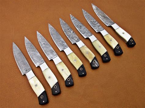 Custom Handmade Damascus Steel Fixed Blade Steak Knife Set 8 Etsy