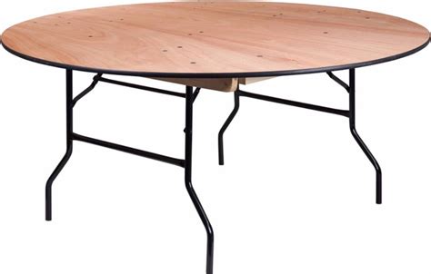 66 Round Wood Folding Banquet Table W Clear Coated Finished Top