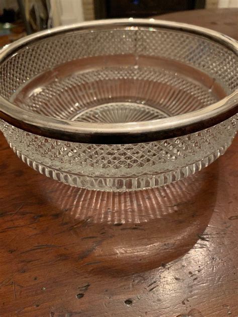 Mid Century Vintage Silver Rimmed Glass Bowl Etsy Mid Century