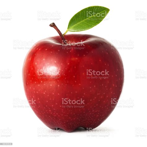 Royalty free, predesigned apple image clipart illustrations. Red Apple With Leaf Isolated On White Background Stock Photo - Download Image Now - iStock
