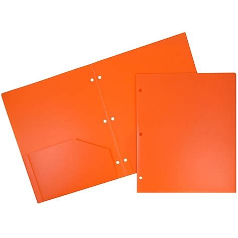 Jam Paper Heavy Duty 3 Hole Punch Two Pocket Plastic Folders Orange 6
