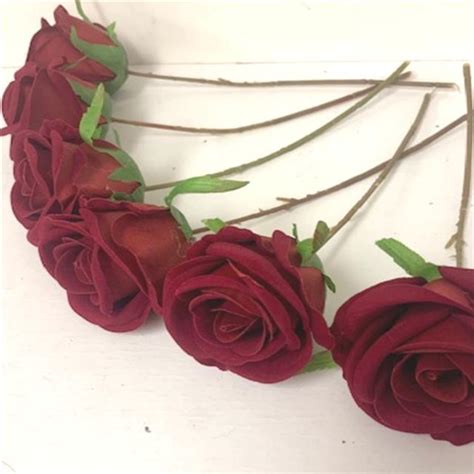 Artificial Wired Velvet Roses Pack Of 12 Faux Roses Shelf Edge Uk