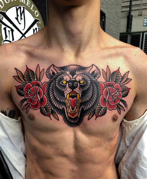 bear by allegratattoo tattoos traditional bear tattoo chest piece tattoos