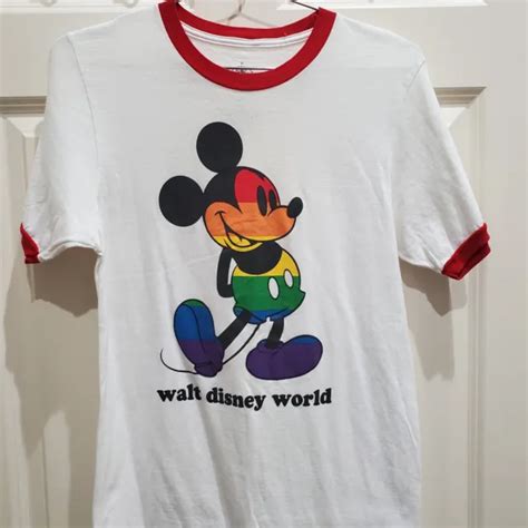 Walt Disney World Parks Rainbow Mickey Mouse Pride Ringer T Shirt Mens