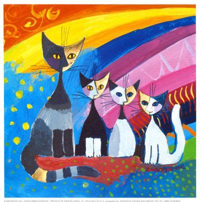 Una collezione unica dei prodotti dell'artista rosina wachtmeister, porcellana, ceramica, tappeti, tessili per la casa e tanto altro. Under the Rainbow - Rosina Wachtmeister | Cat painting, Cats illustration, Cat colors