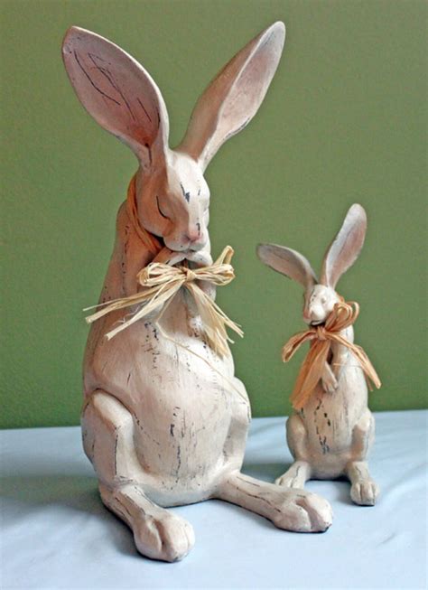 Easter Celebration Large White Resin Bunny Figurine Shabby Etsy