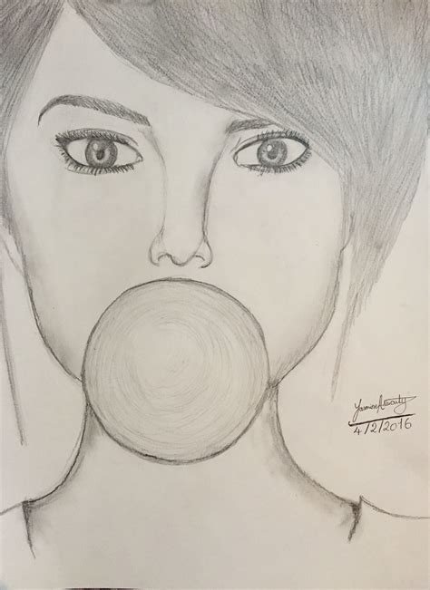Easy Pencil Drawing For Beginners Girl Eating A Bubblegum Drawing