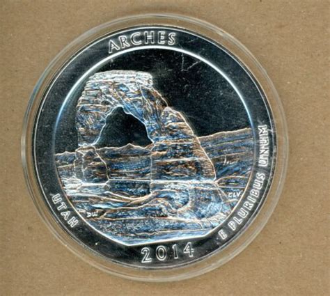 2014 Us America Arches 5 Oz Silver Gem Bu Coin E29