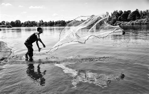 Free Photo Grayscale Photo Of Man Throwing A Fishing Net Daylight