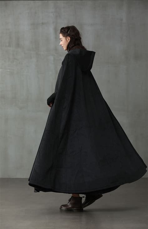 Linennaive Cloak Black Hooded Wool Coat Cloak Maxi Hooded Etsy In